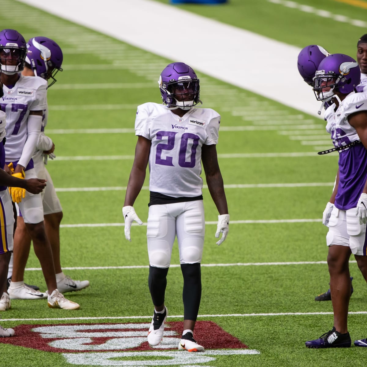 Minnesota Vikings cornerback Jeff Gladney (20) looks on in the