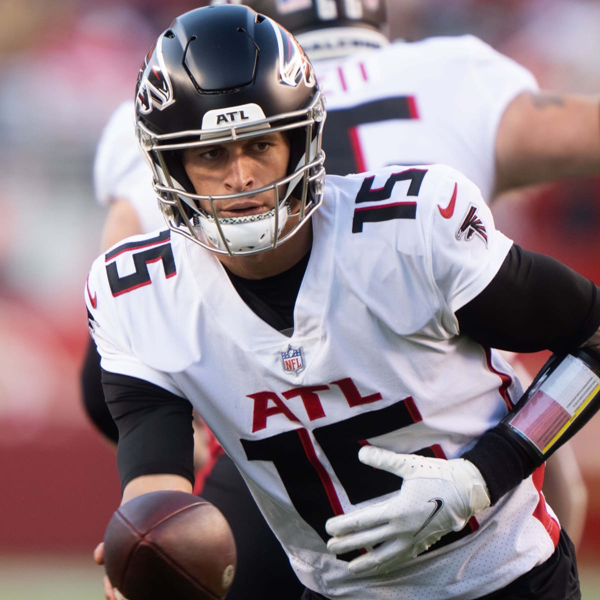 Atlanta Falcons quarterback Feleipe Franks (15) runs for the play