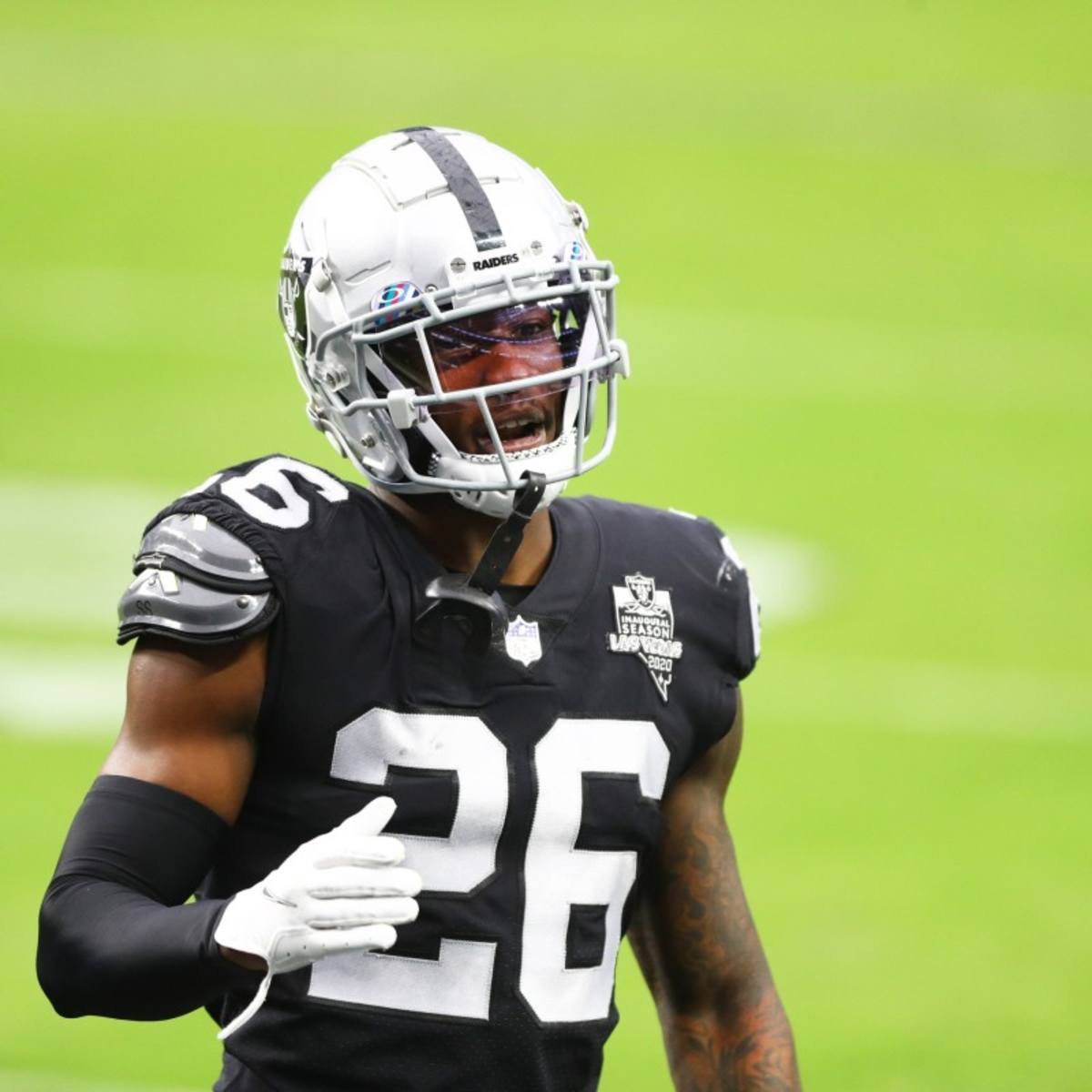 December 6, 2020, Las Vegas Raiders cornerback Nevin Lawson (26) in action  during the NFL game between the Las Vegas Raiders and the New York Jets at  MetLife Stadium in East Rutherford