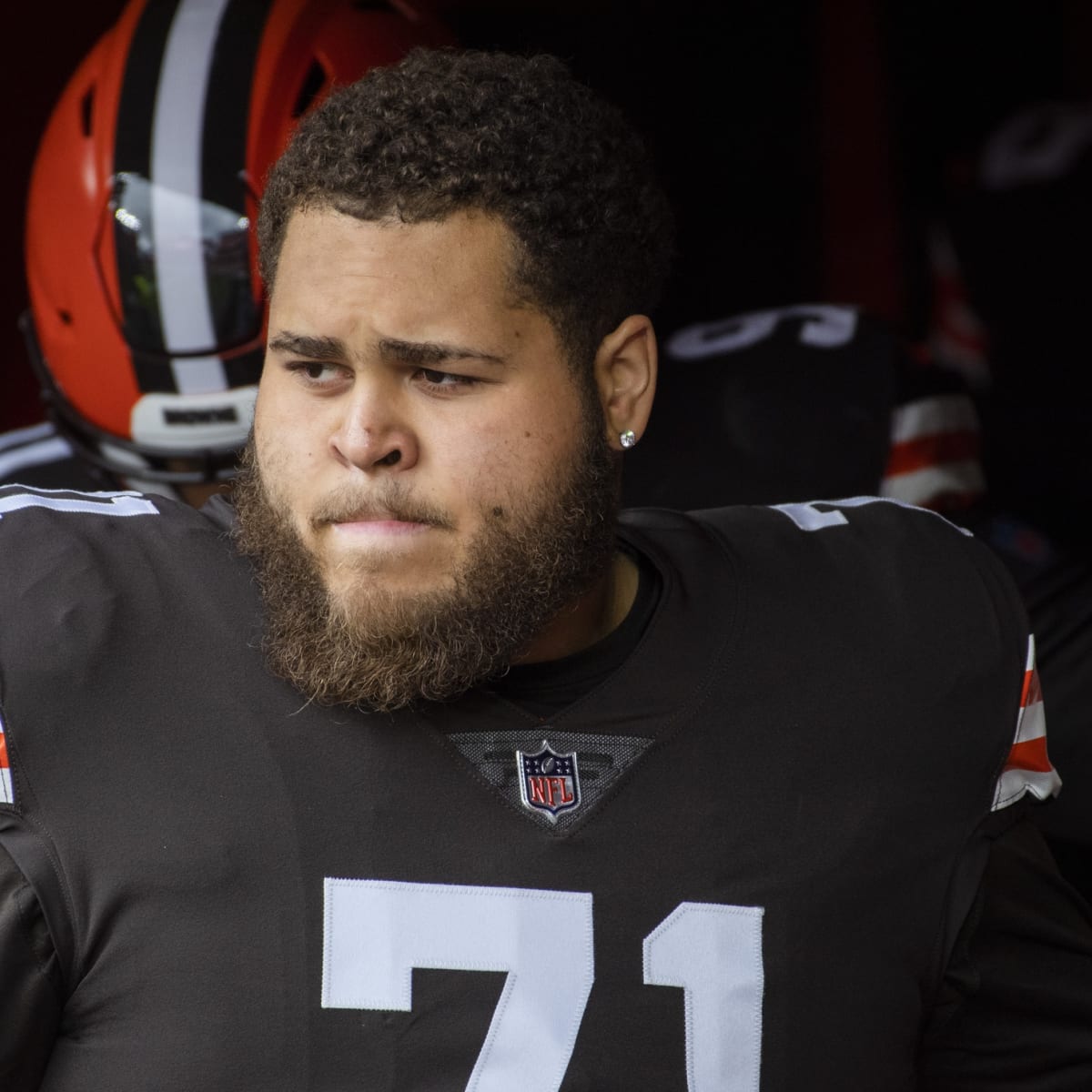 Cleveland Browns offensive tackle Jedrick Wills (71) in action against the  Houston Texans during an NFL football game in Cleveland, Sunday, Sept. 19,  2021, (AP Photo/Rick Osentoski Stock Photo - Alamy