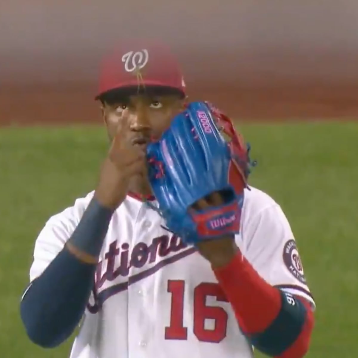 Washington Nationals on X: Whatever you do, don't tell Victor Robles that  he's playing CF with a praying mantis on his head. @Victor__Robles //  #NATITUDE  / X