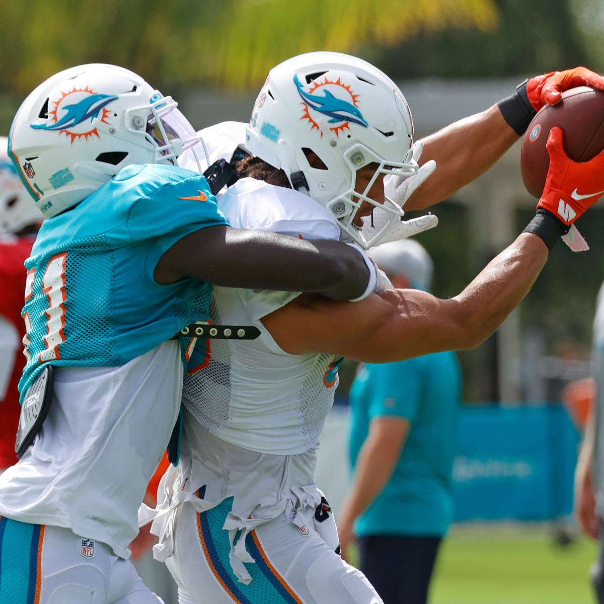 Miami Dolphins safety Jevon Holland (8) waits on the snap during a