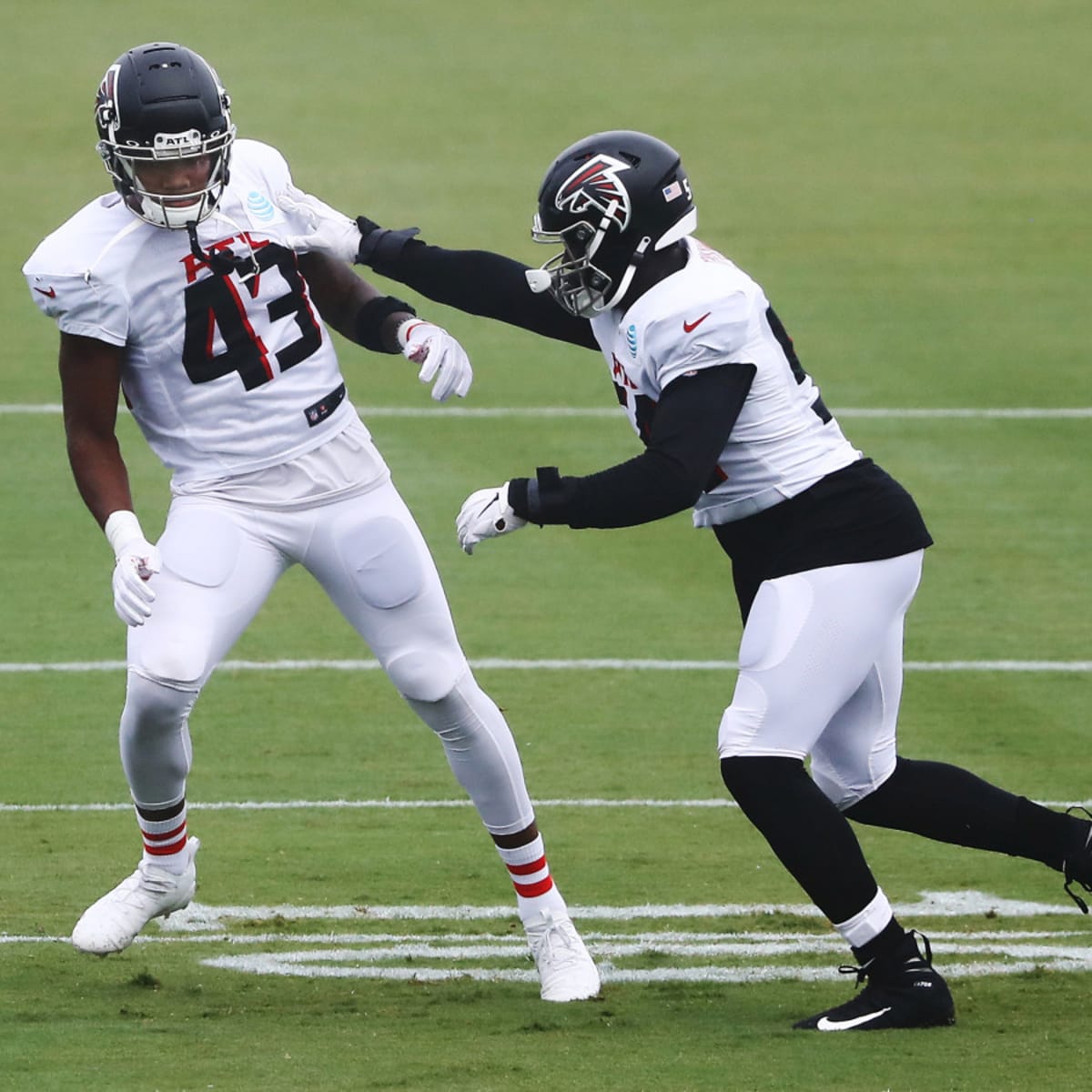 Atlanta Falcons linebacker Mykal Walker (3) lines up against the