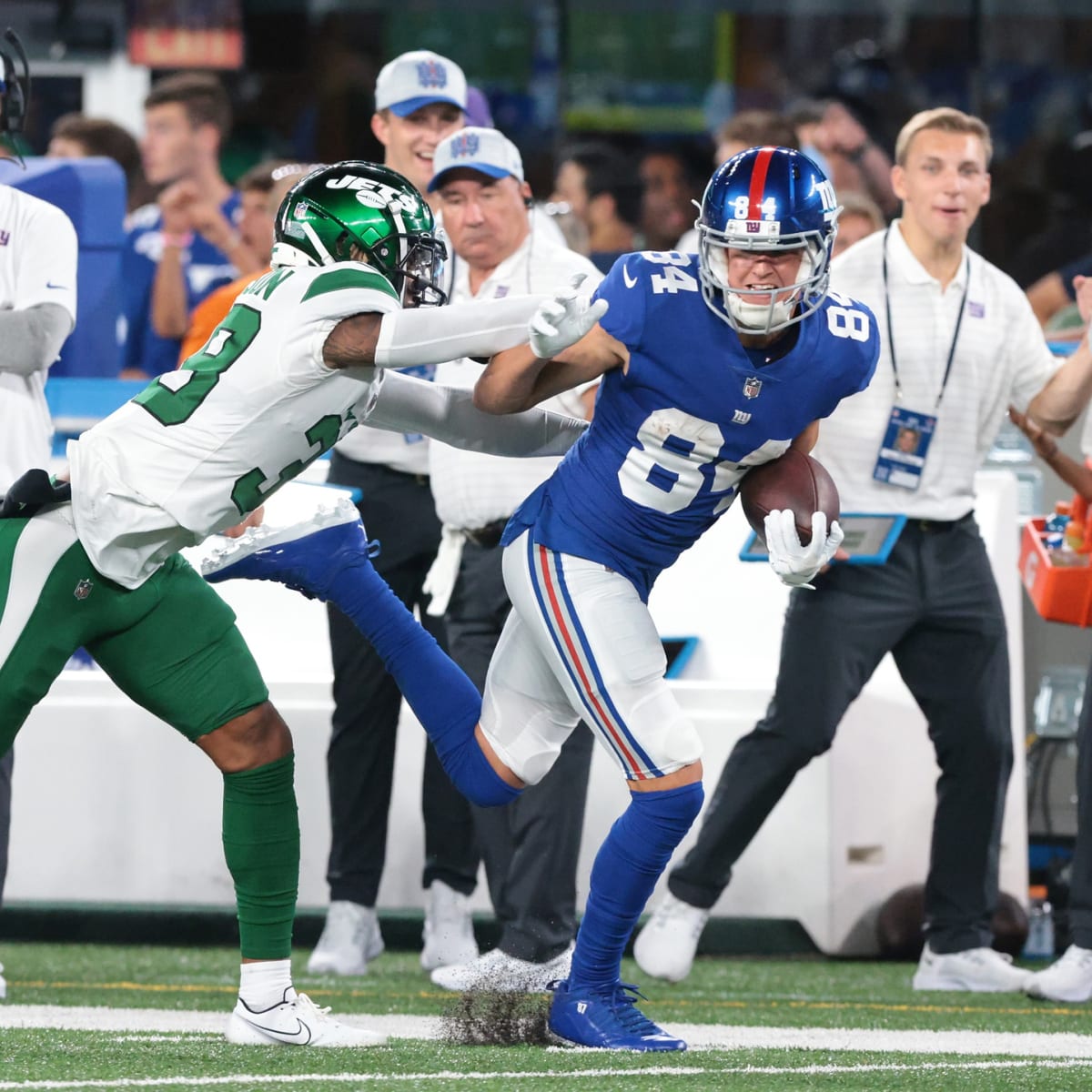 David Sills V of the New York Giants in action against the Carolina Foto  di attualità - Getty Images