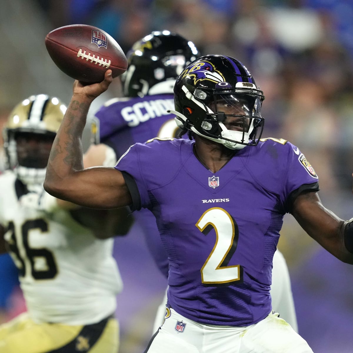 Baltimore Ravens quarterback Tyler Huntley (2) carries the ball against the Buffalo  Bills during the second half of an NFL divisional round football game  Saturday, Jan. 16, 2021, in Orchard Park, N.Y. (