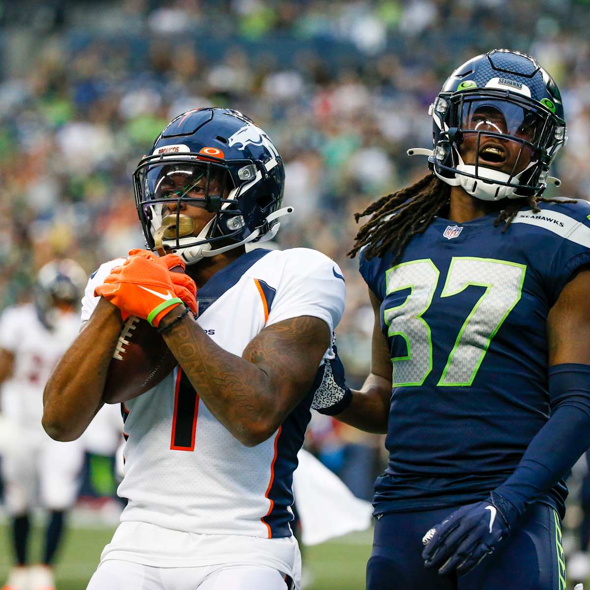 Denver Broncos safety Justin Simmons (31) during an NFL football game  against the Seattle Seahawks, Monday, Sept. 12, 2022, in Seattle, WA. The  Seahawks defeated the Bears 17-16. (AP Photo/Ben VanHouten Stock Photo -  Alamy