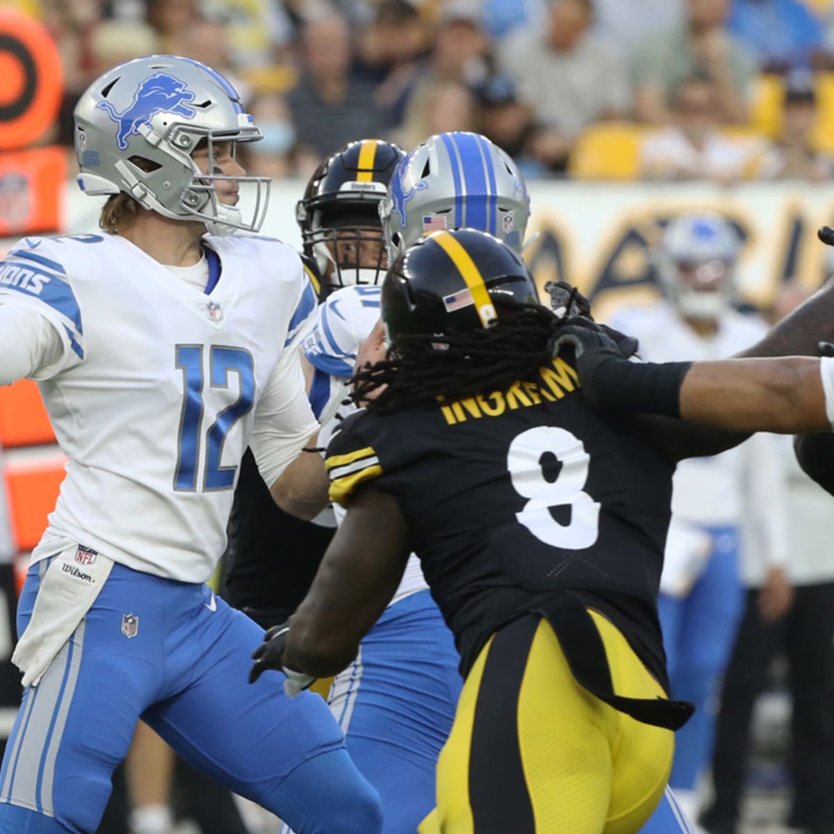 Detroit Lions quarterback Tim Boyle warms-up before an NFL