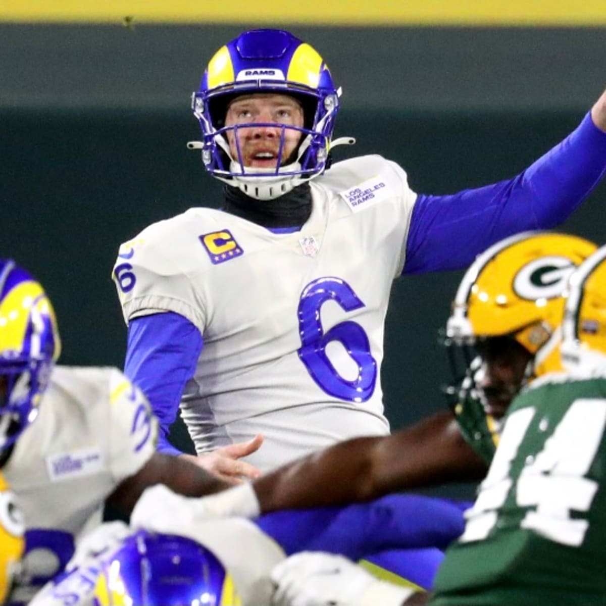 Photo: Rams' punter Johnny Hekker finishes practice drills at UC