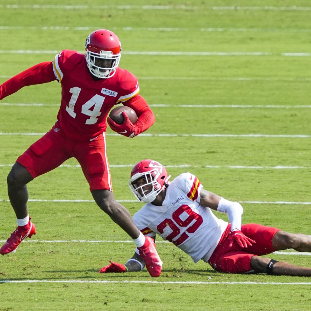 Kansas City Chiefs rookie WR Cornell Powell wearing No. 14 jersey