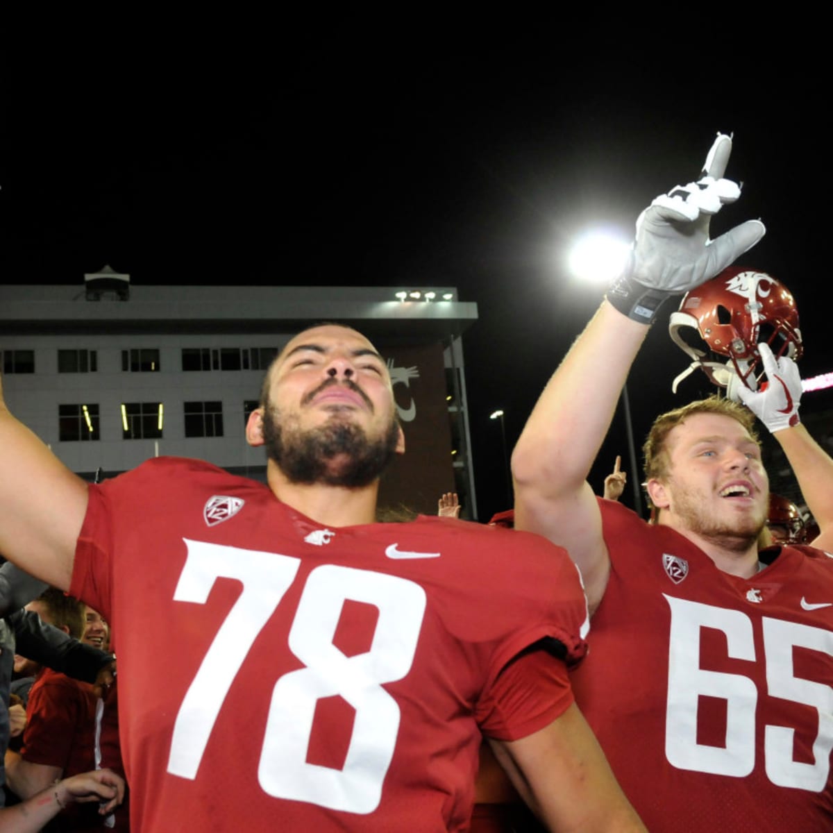 Washington State offensive lineman Abraham Lucas stands on the sideline  during the second half of an NCAA college football game against Stanford,  Saturday, Oct. 16, 2021, in Pullman, Wash.(AP Photo/Young Kwak Stock