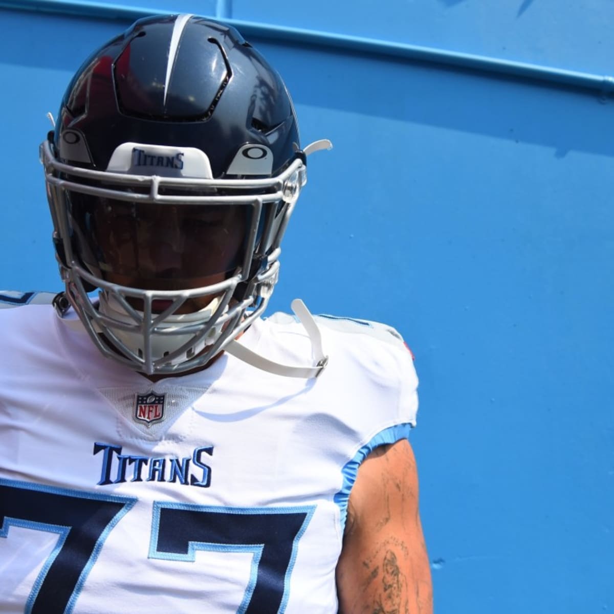 Tennessee Titans players leave the field after warming up before