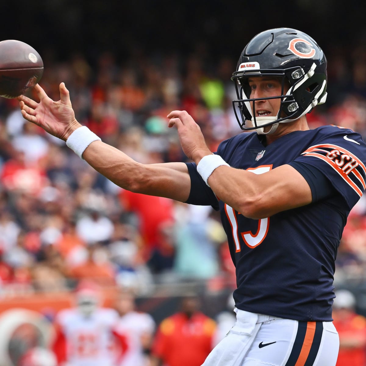 Chicago Bears quarterback Trevor Siemian looks to pass the ball