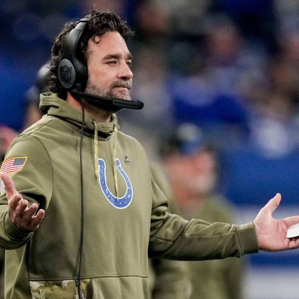 Indianapolis Colts head coach Jeff Saturday on the sidelines during an NFL  football game against the Pittsburgh Steelers, Monday, Nov. 28, 2022, in  Indianapolis. (AP Photo/Zach Bolinger Stock Photo - Alamy