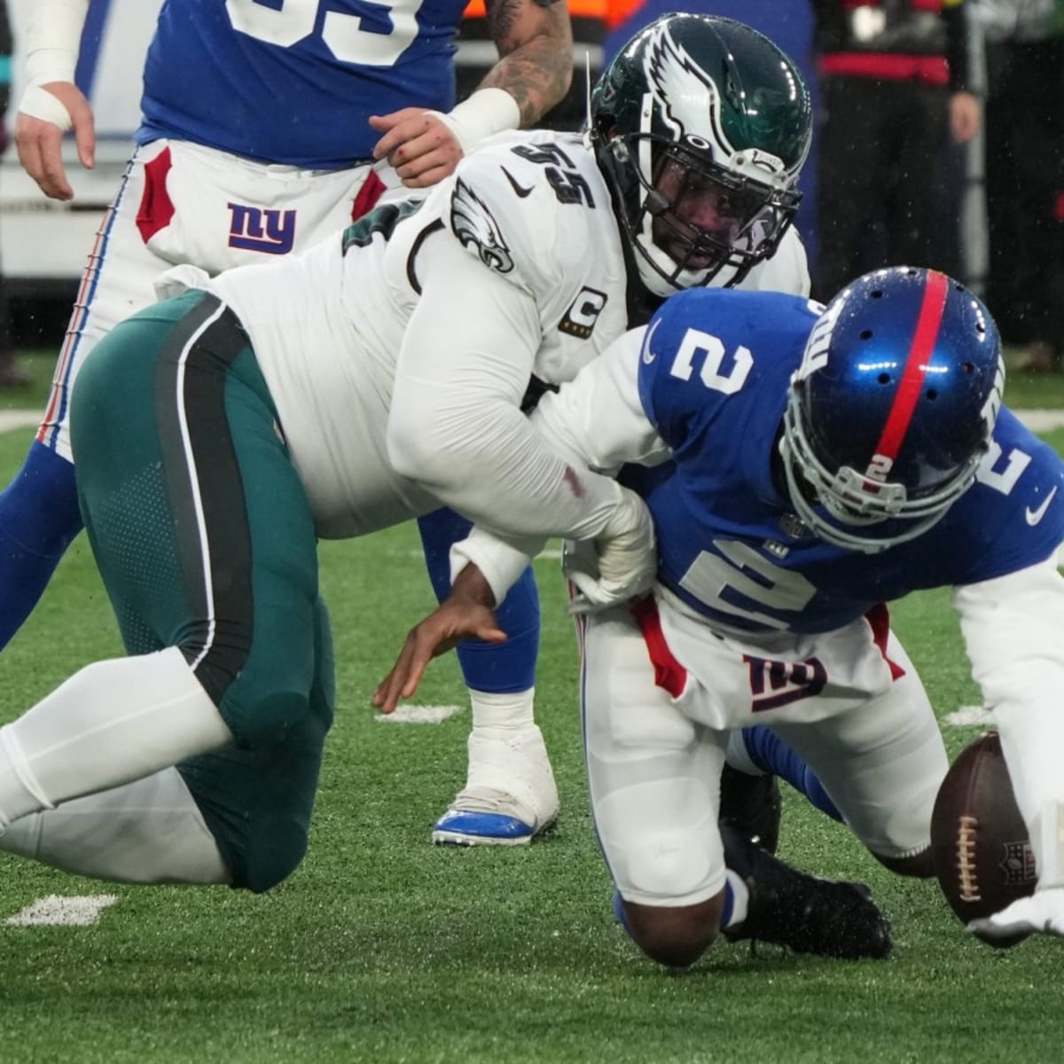 Philadelphia, Pennsylvania, USA. 3rd Dec, 2018. Philadelphia Eagles  defensive end Brandon Graham (55) reacts to his sack during the NFL game  between the Washington Redskins and the Philadelphia Eagles at Lincoln  Financial