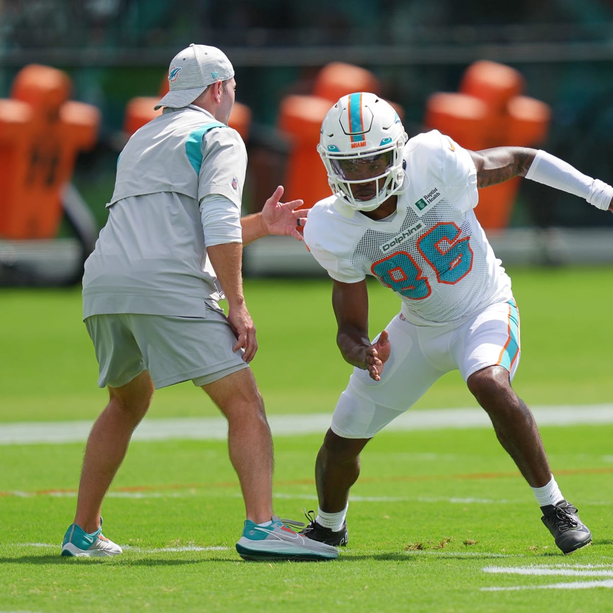 August 19, 2023: Miami Dolphins wide receiver Braylon Sanders (86) on the  field during pregame warmups before an NFL preseason game between the  Texans and the Dolphins Jaguars on August 19, 2023