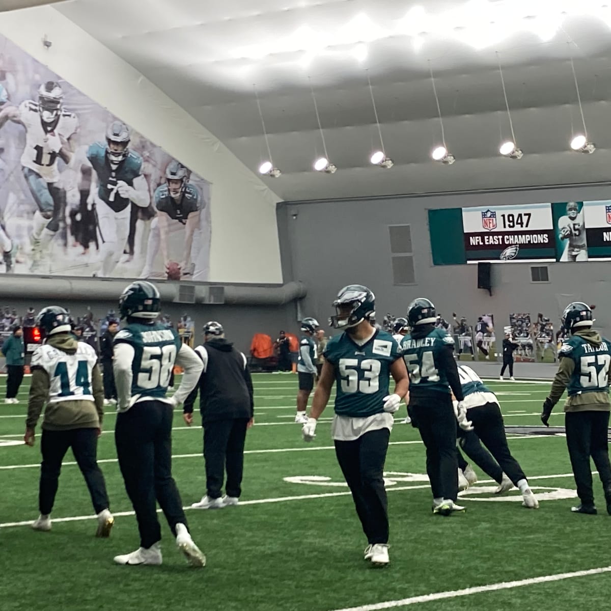 PHILADELPHIA, PA - DECEMBER 04: Philadelphia Eagles linebacker Christian  Elliss (53) exits the field after the National Football League game between  the Tennessee Titans and Philadelphia Eagles on December 4, 2022 at