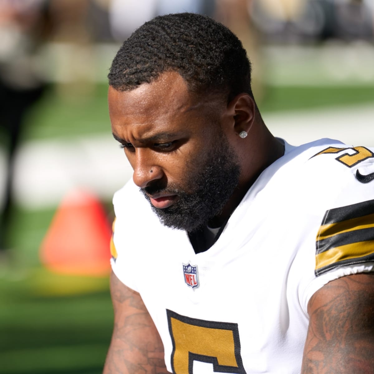 New Orleans Saints wide receiver Jarvis Landry (5) runs to the line during  an NFL football game against the San Francisco 49ers, Sunday, Nov.27, 2022,  in Santa Clara, Calif. (AP Photo/Scot Tucker