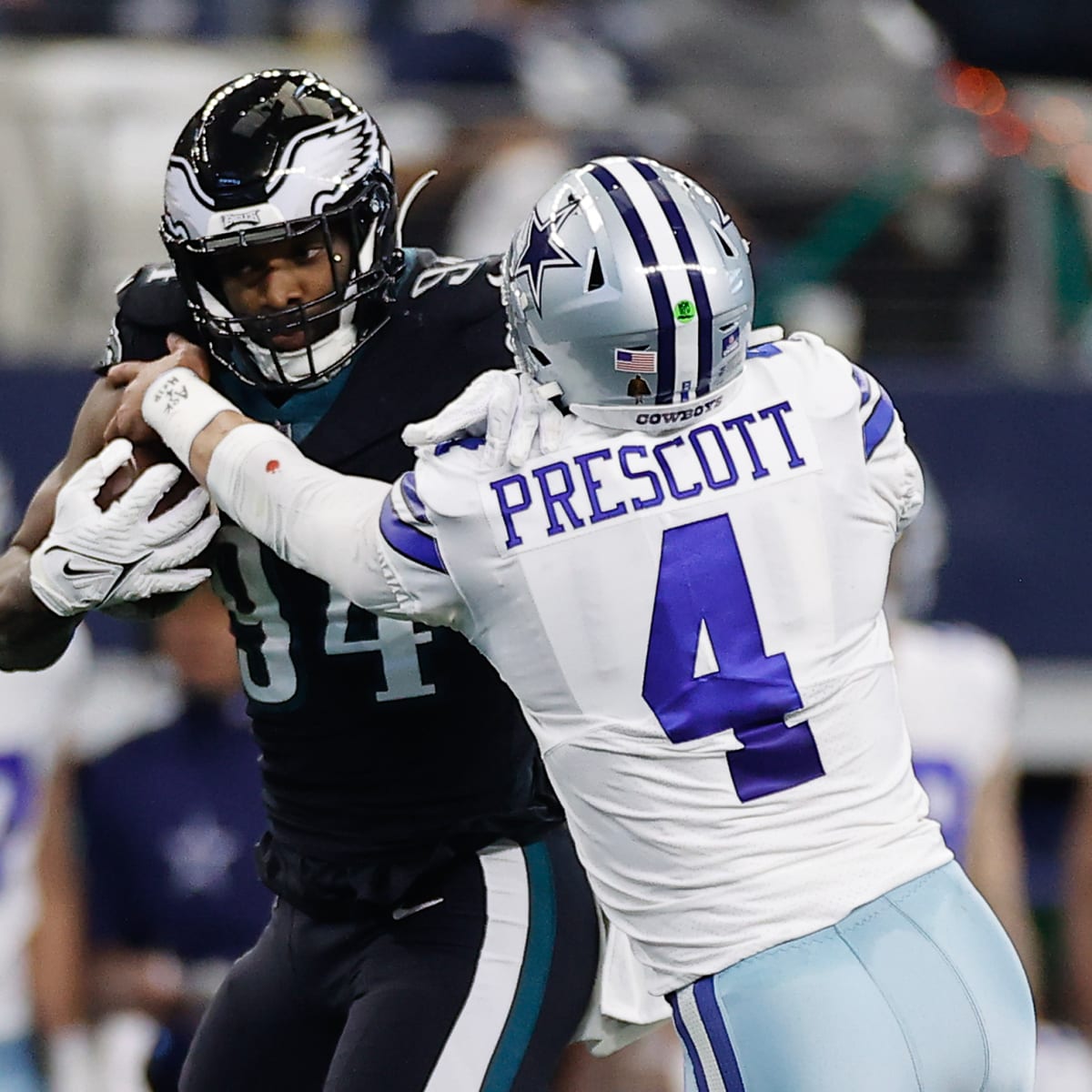 Arlington, United States. 24th Dec, 2022. Dallas Cowboys Dak Prescott rolls  out agains tthe Philadelphia Eagles during their NFL game at AT&T Stadium  in Arlington, Texas on Saturday, December 24, 2022. The