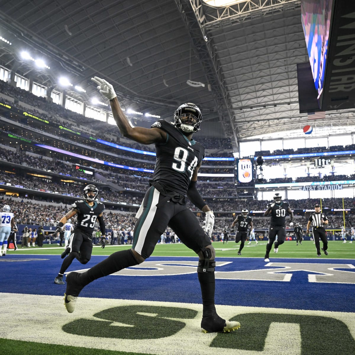 Philadelphia Eagles defensive end Josh Sweat (94) lines up for the snap  during an NFL Football game against the Houston Texans on Thursday,  November 3, 2022, in Houston. (AP Photo/Matt Patterson Stock