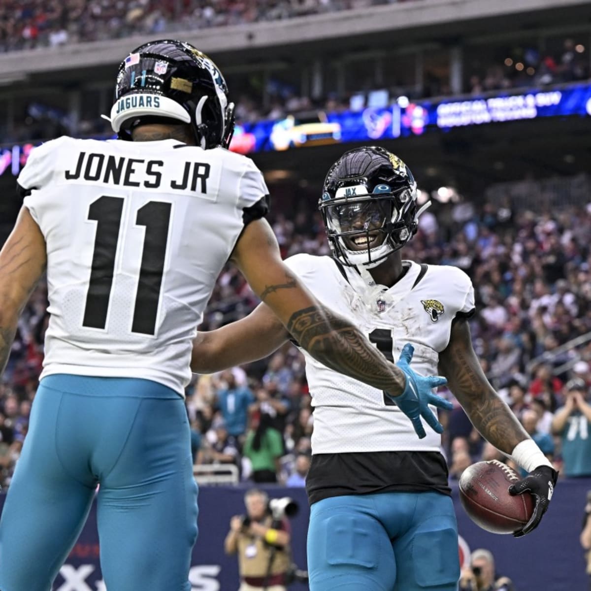 Houston Texans offensive line readies to snap the ball during an NFL  football game against the Jacksonville Jaguars, Sunday, Sept. 24, 2023, in  Jacksonville, Fla. (AP Photo/Gary McCullough Stock Photo - Alamy