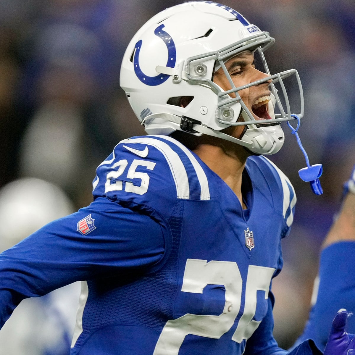 INDIANAPOLIS, IN - OCTOBER 17: Indianapolis Colts Quarterback Sam Ehlinger  (4) warms up prior to an NFL game between the Houston Texans and the  Indianapolis Colts on October 17, 2021 at Lucas