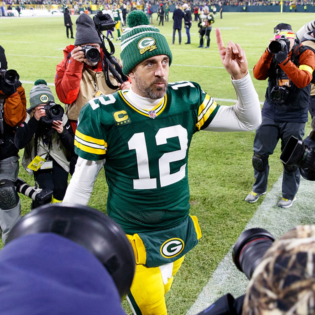 The year is 2053. Aaron Rodgers, now 69, looks fondly up at the Lambeau  crowd, all 80,000+ cheering wildly as the 12 is unveiled in the north  endzone and Aaron Rodgers becomes