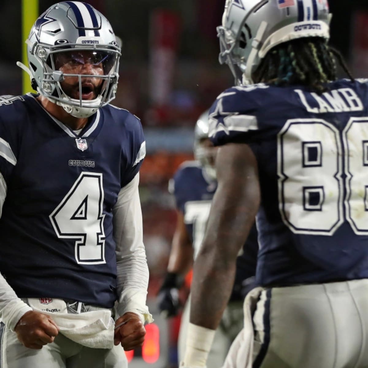 January 05, 2019: Dallas Cowboys quarterback Dak Prescott #4 dives for the  goaline but is down at the 1 yard line to set up a fourth quarter touchdown  during the NFL Wildcard