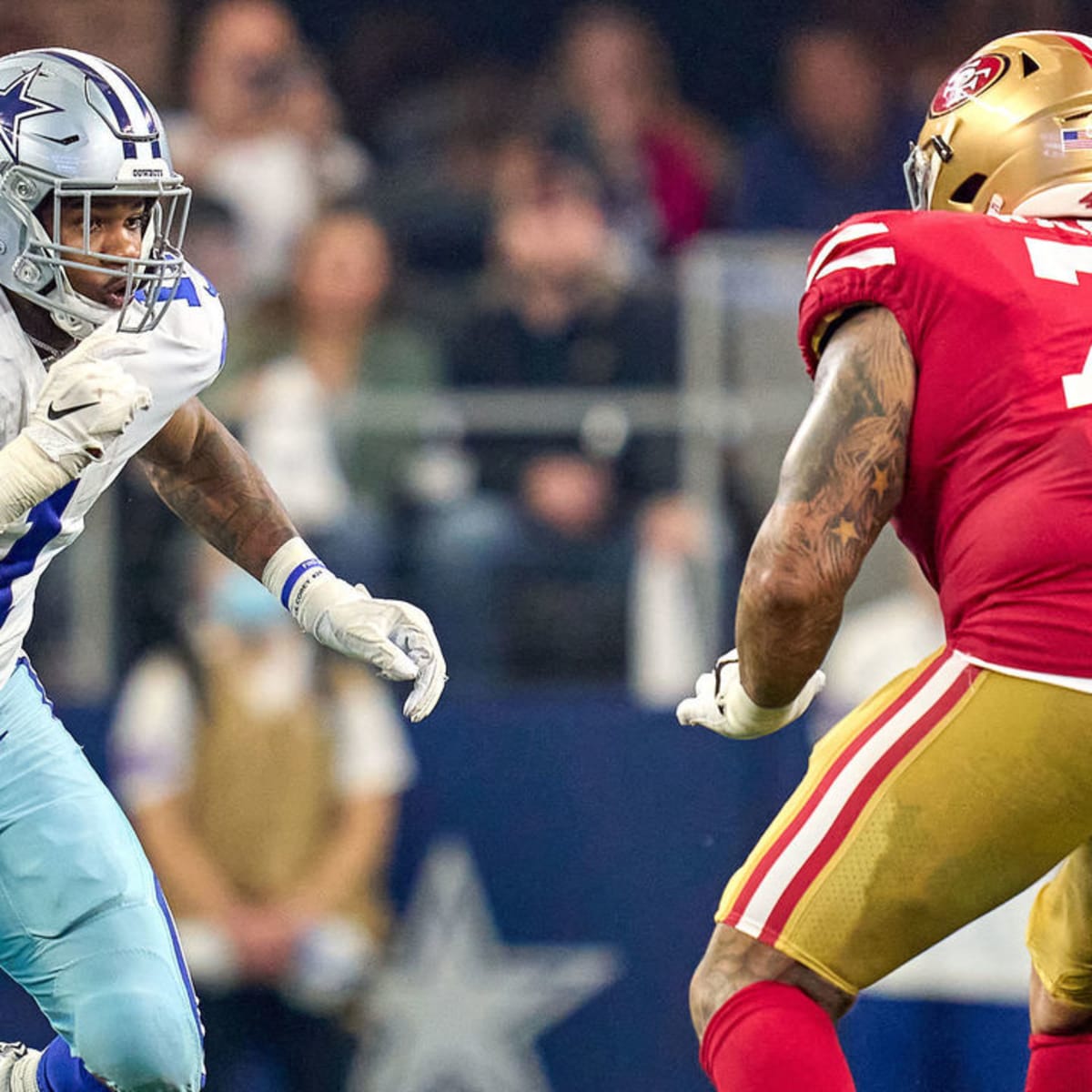 Dallas Cowboys linebacker Micah Parsons (11) before an NFL divisional round  playoff football game against the San Francisco 49ers in Santa Clara,  Calif., Sunday, Jan. 22, 2023. (AP Photo/Godofredo A. Vásquez Stock