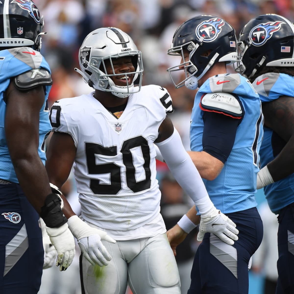 Las Vegas Raiders linebacker Jayon Brown (50) celebrates during