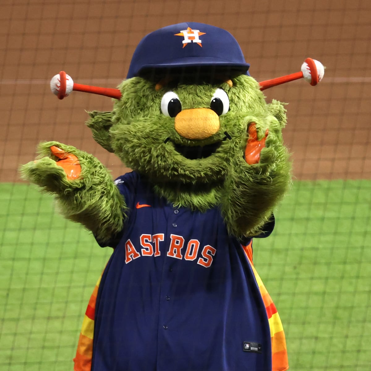 Astros mascot Orbit gets Trout to sign a ball for kid 