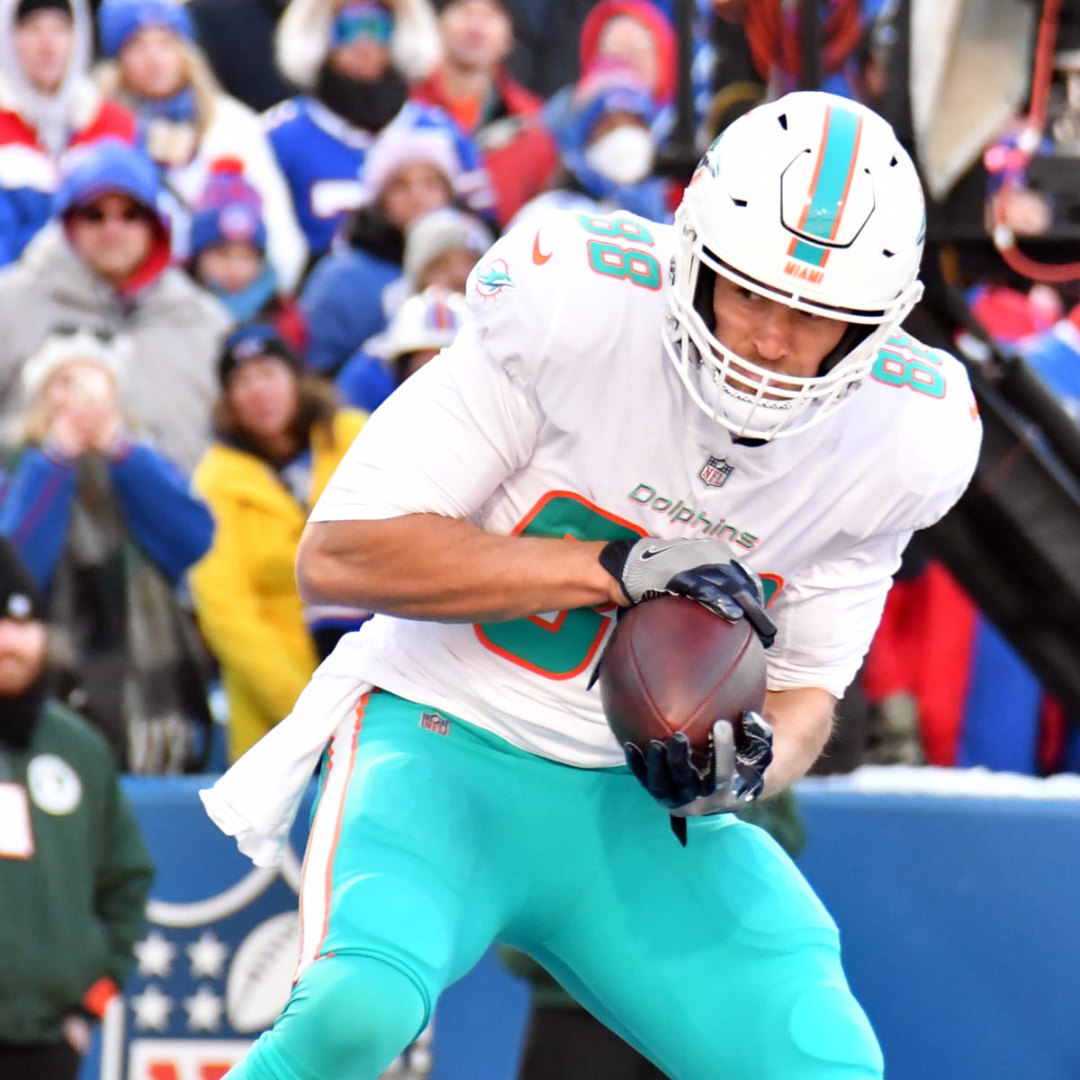 Mike Gesicki of the Miami Dolphins in action against the