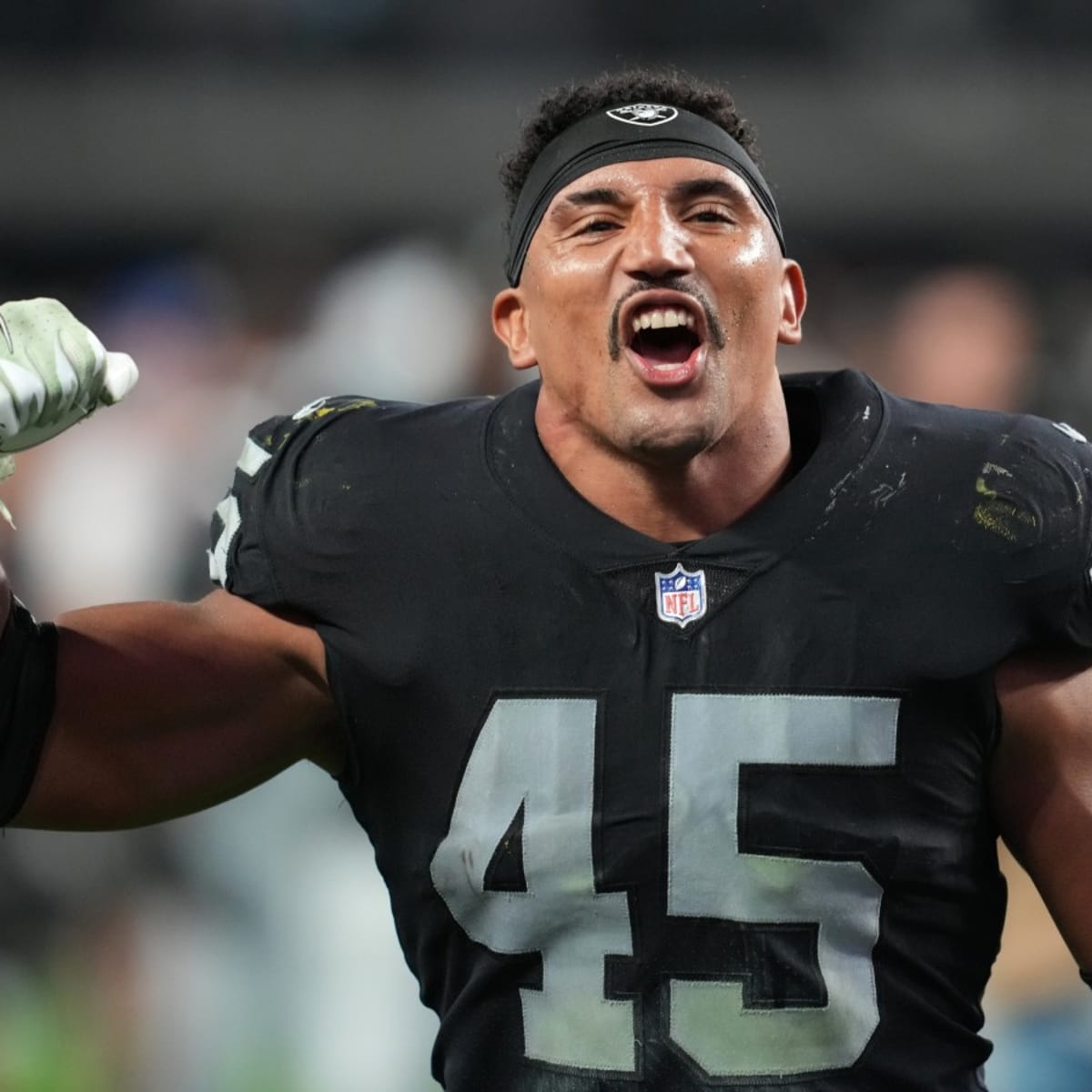 Las Vegas Raiders fullback Jakob Johnson (45) leaves the field against the  Indianapolis Colts during the