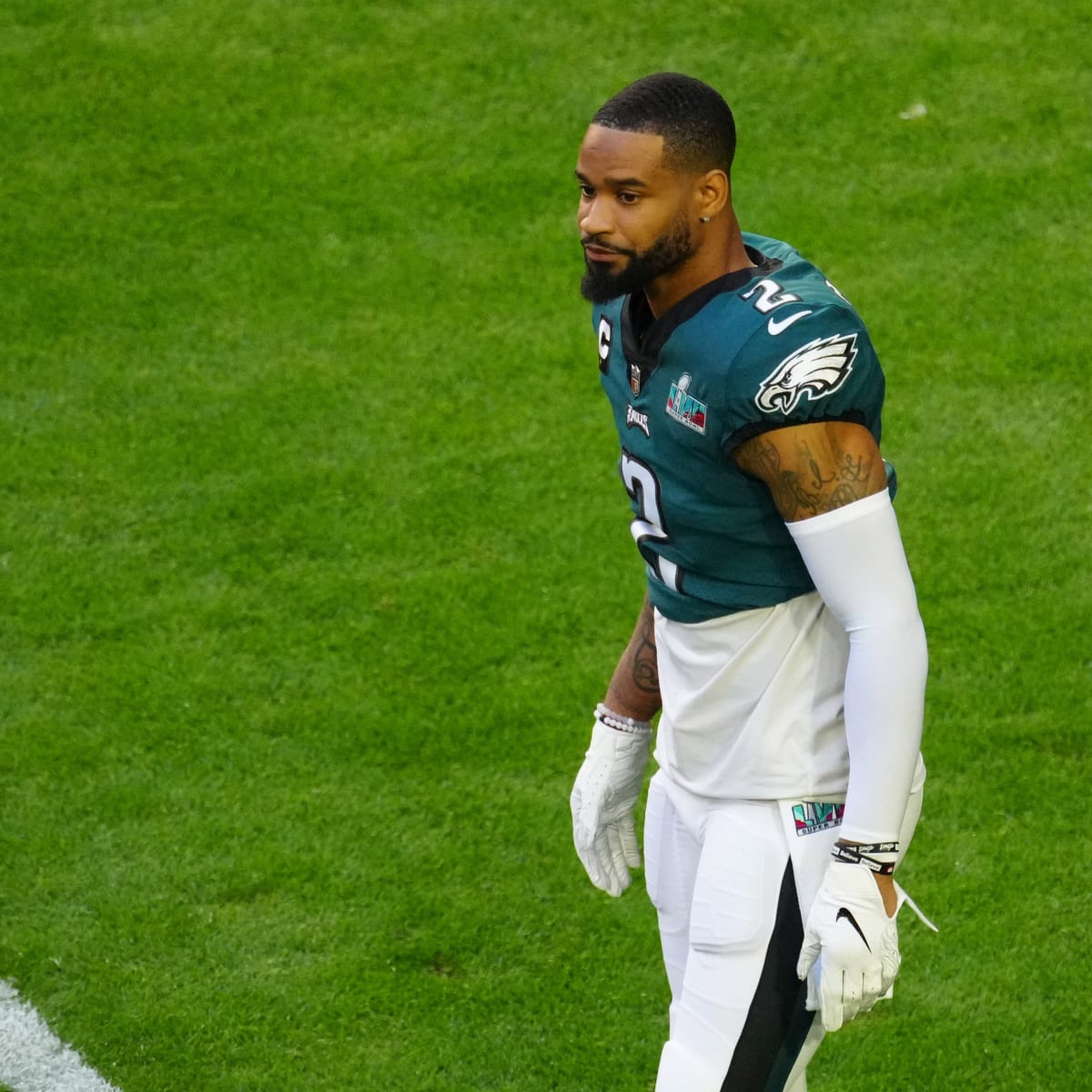 Philadelphia, Pennsylvania, USA. 21st Nov, 2021. Philadelphia Eagles  cornerback Darius Slay (2) looks on as he heads into the locker room during  the NFL game between the New Orleans Saints and the