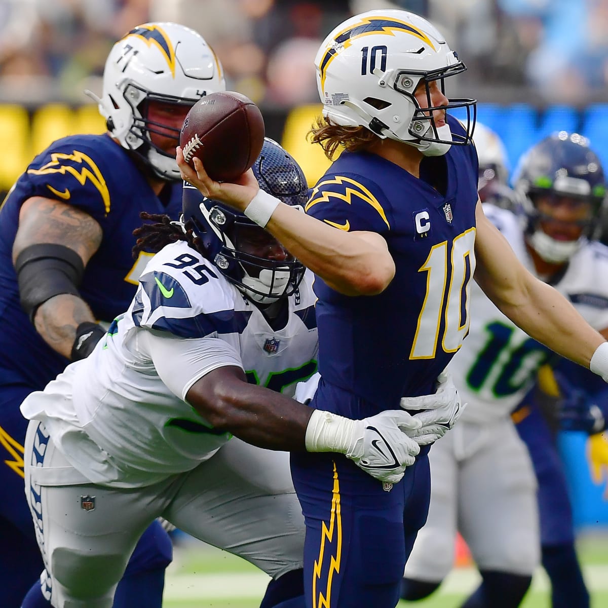 Members of the Seattle Seahawks defense, including nose tackle