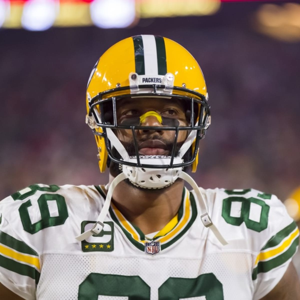 Green Bay Packers tight end Marcedes Lewis (89) is tackled by