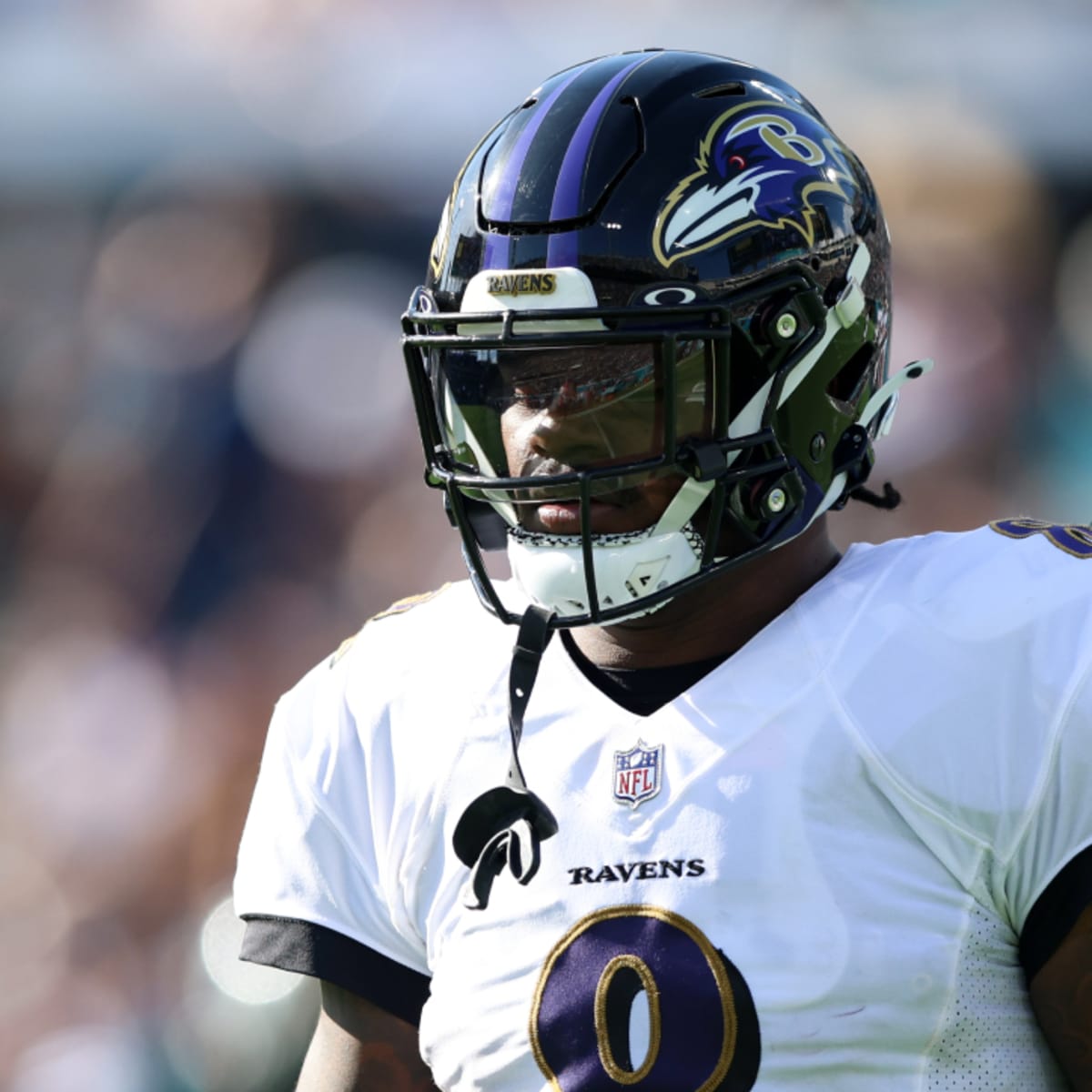 Baltimore Ravens wide receiver Zay Flowers celebrates in quarterback Lamar  Jackson jersey during post-draft party