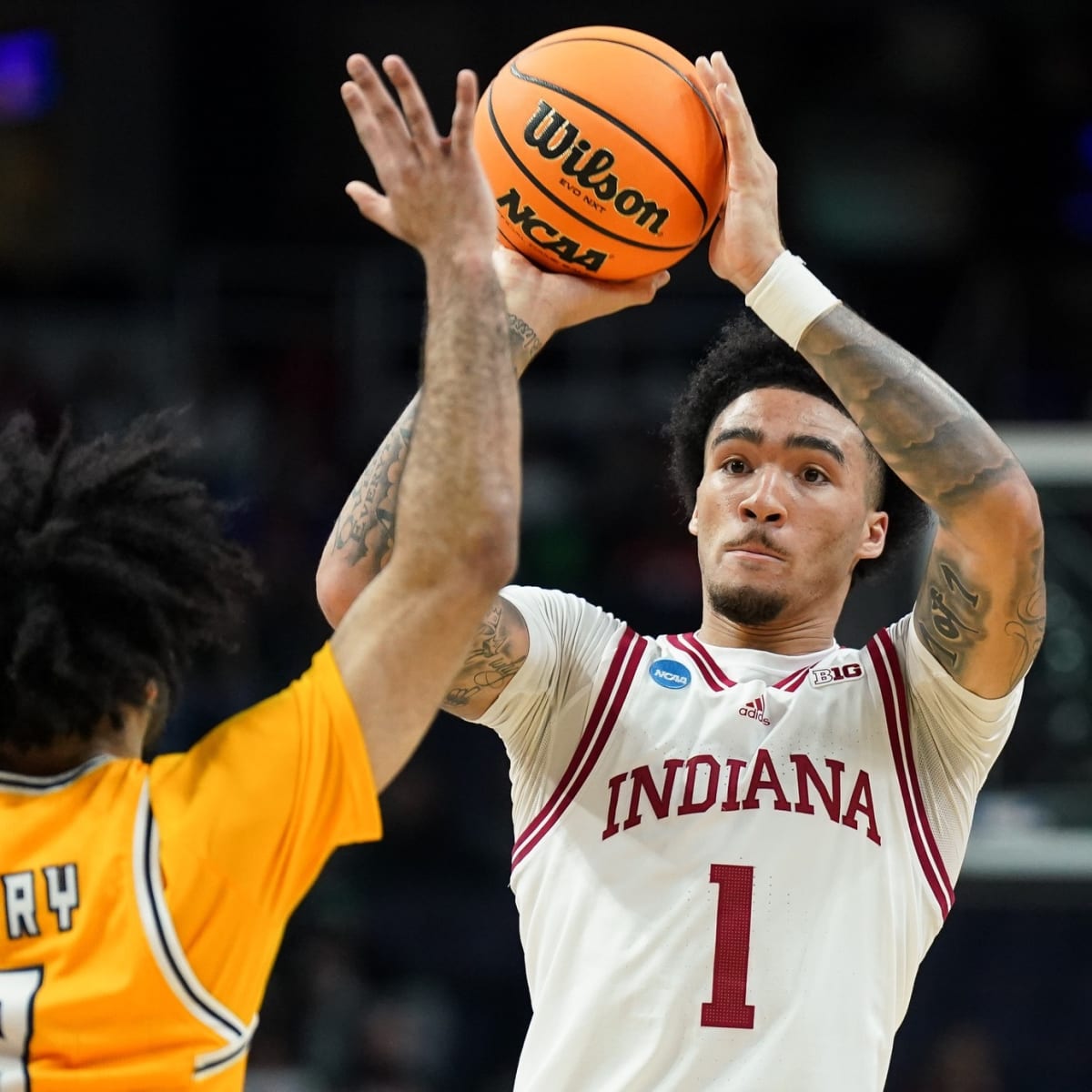 Jalen Hood-Schifino meets with the media at the NBA Draft Combine