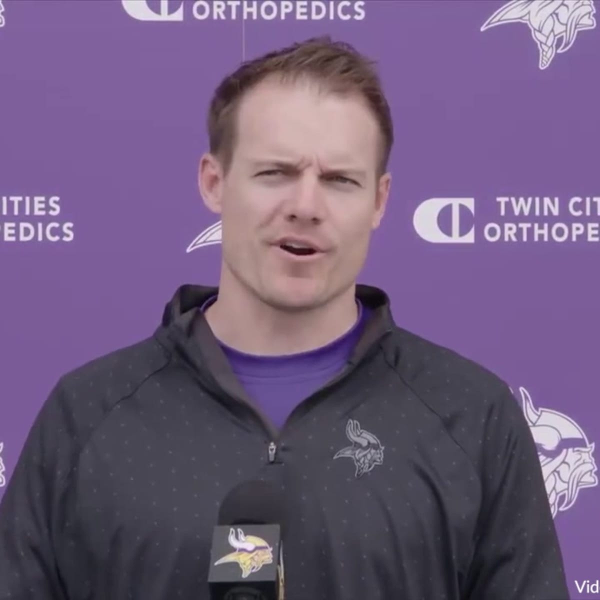 Vikings coach Kevin O'Connell speaks at OTAs