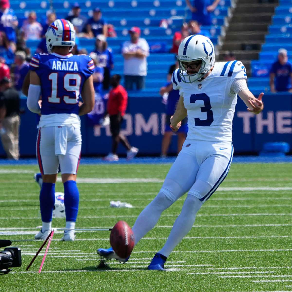 Tampa Bay Buccaneers kicker Ryan Succop (3) lines up for a field goal  attempt during an NFL football game against the Indianapolis Colts, Sunday,  Nov. 28, 2021, in Indianapolis. (AP Photo/Zach Bolinger