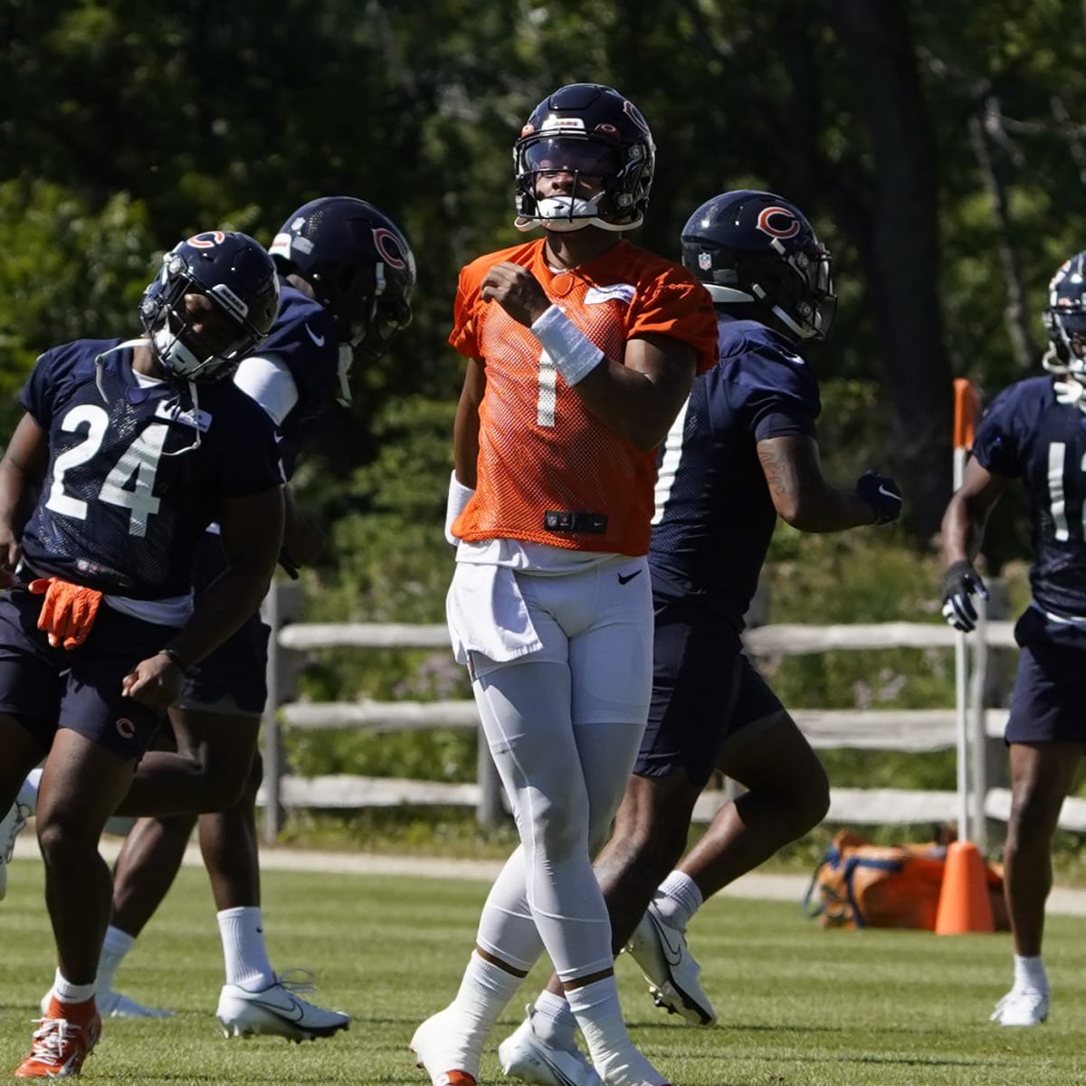 LAKE FOREST, IL - MAY 24: Chicago Bears wide receiver Darnell Mooney (11)  during the the Chicago Bears OTA Offseason Workouts on May 24, 2022 at  Halas Hall in Lake Forest, IL. (