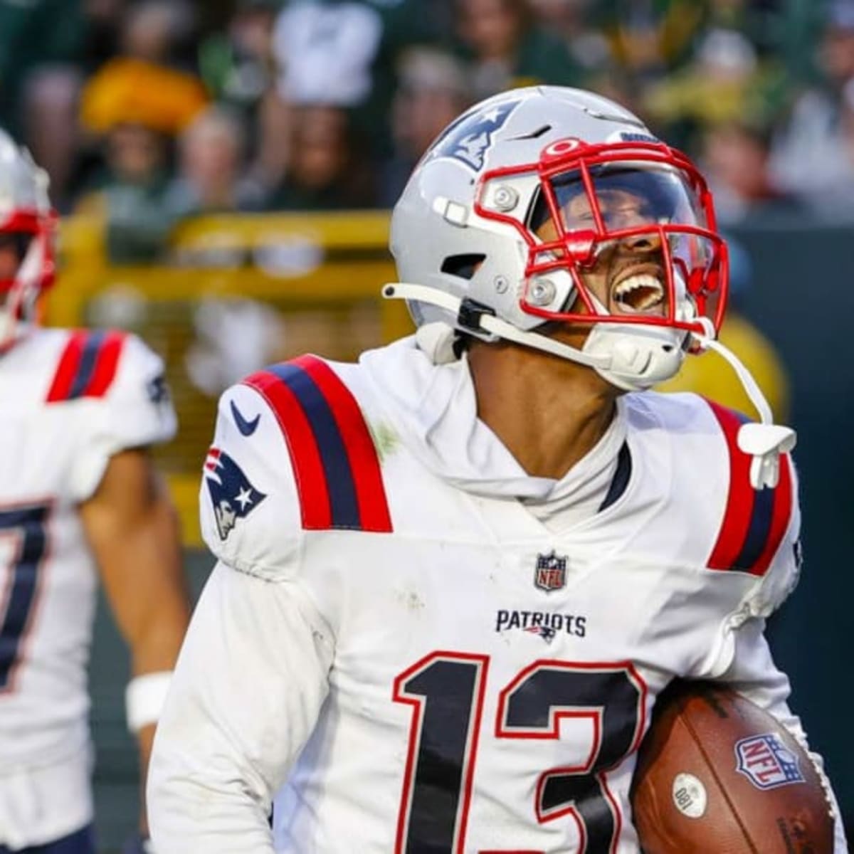 New England Patriots cornerback Jack Jones (13) at the line of