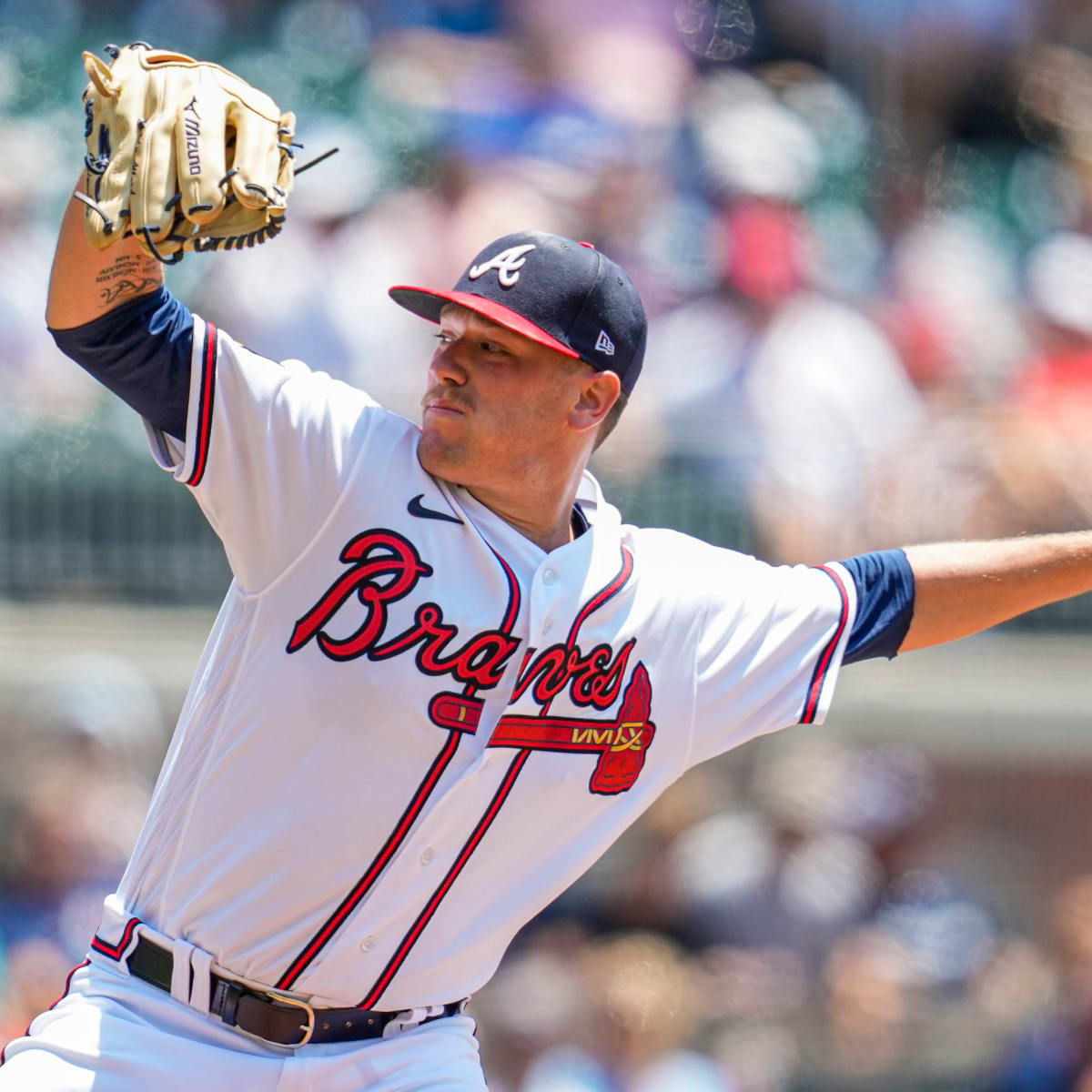 Atlanta Braves relief pitcher Kolby Allard (49) throws to the plate during  a MLB regular season game between the Chicago White Sox and Atlanta Braves  Stock Photo - Alamy