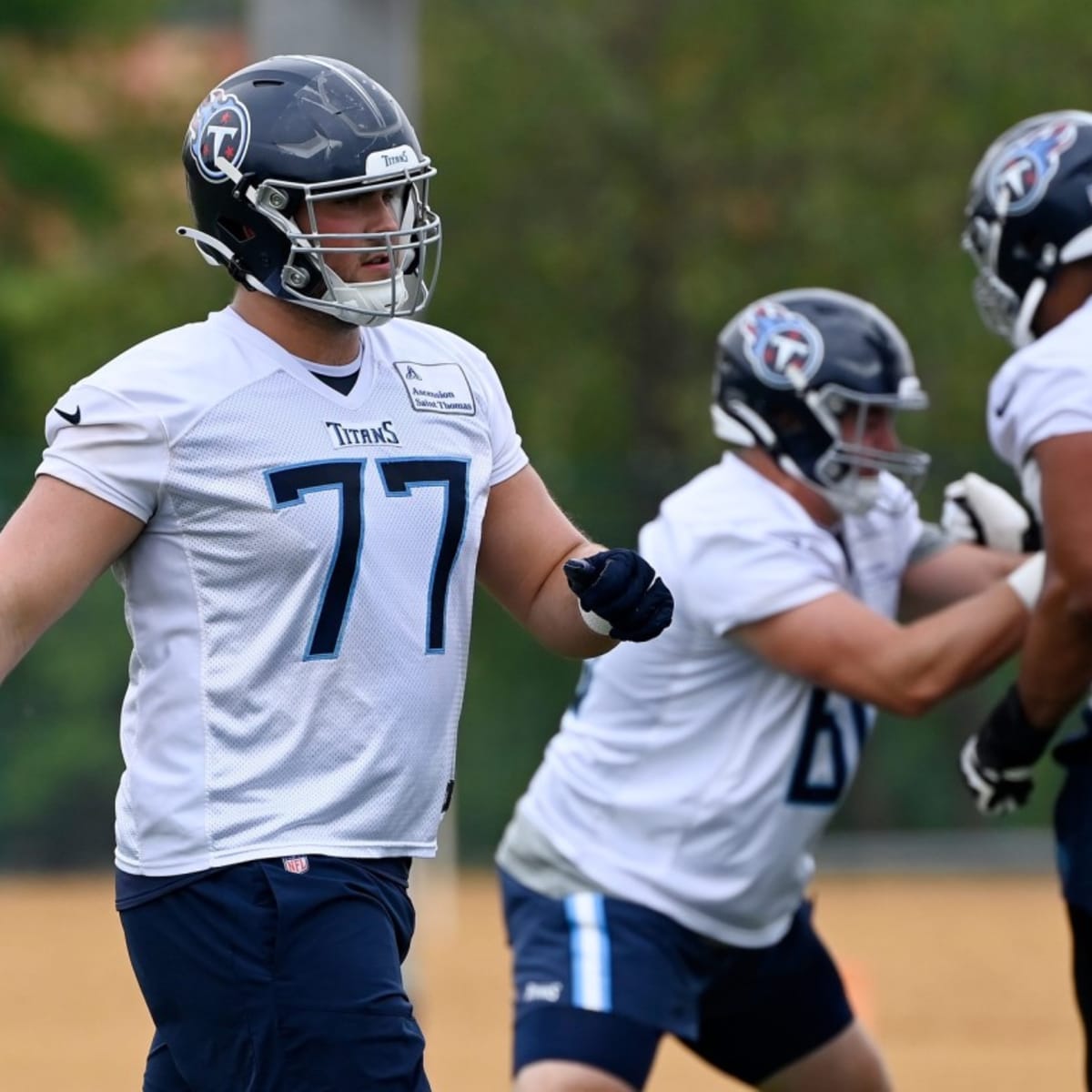 Tennessee Titans offensive tackle Nicholas Petit-Frere (78) guards