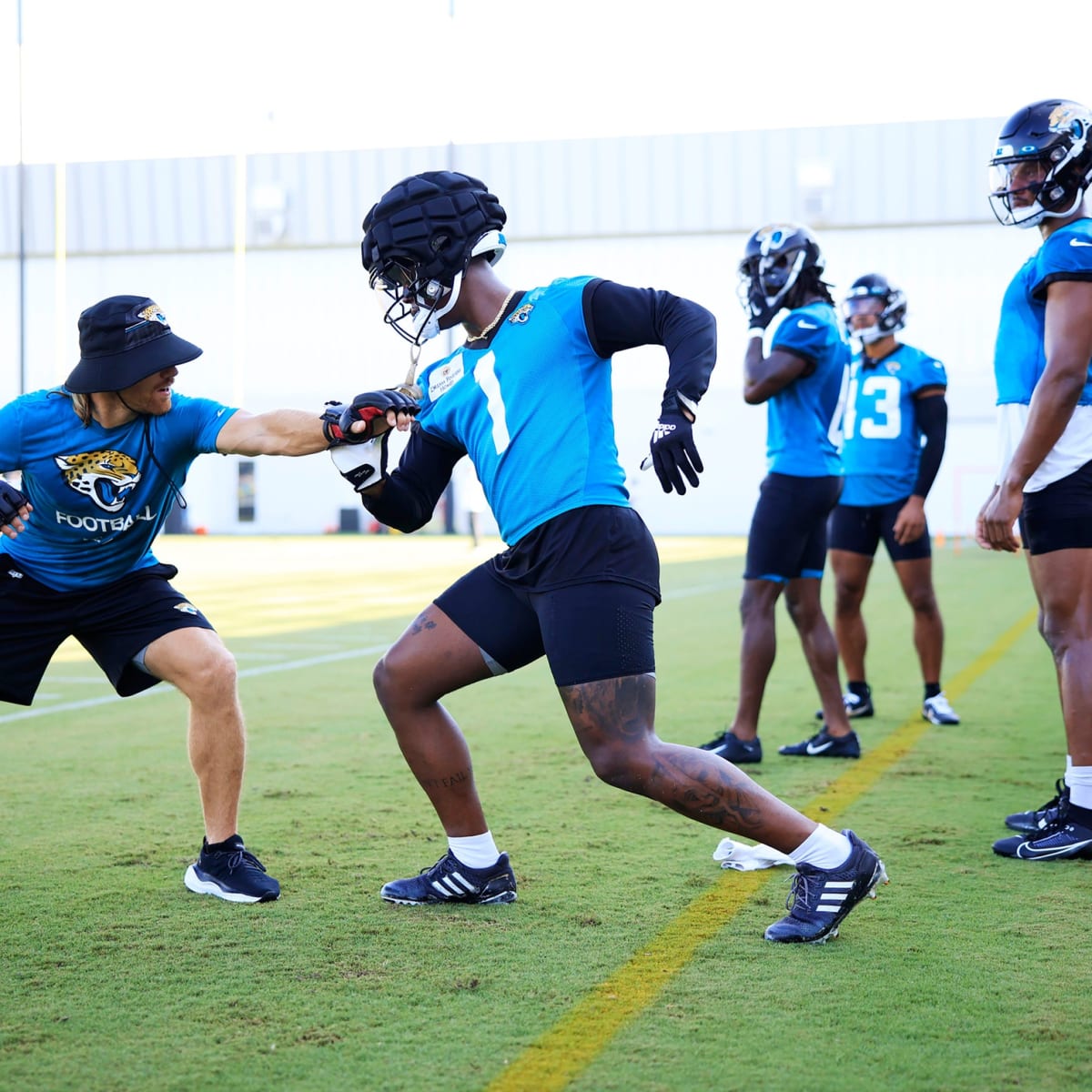 Jacksonville Jaguars running back JaMycal Hasty (22) runs after a reception  during a practice at the NFL football team's training camp, Saturday, July  29, 2023, in Jacksonville, Fla. (AP Photo/John Raoux Stock