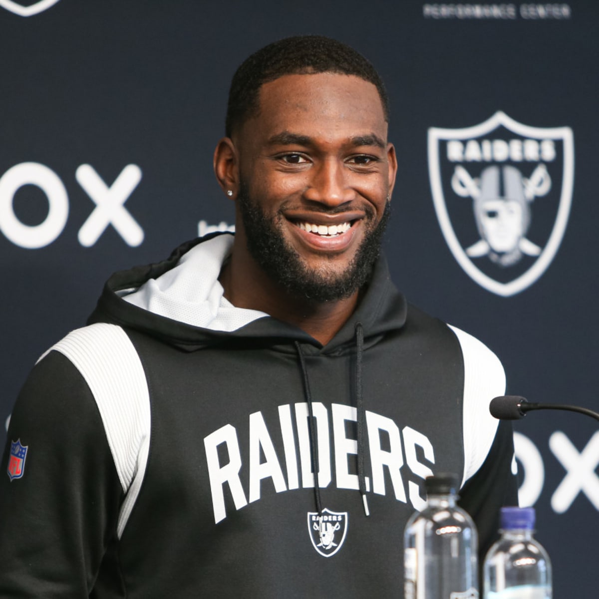 Las Vegas Raiders cornerback Brandon Facyson (35) runs a pass rout against  the Las Vegas Raiders during an NFL Professional Football Game Sunday, Nov.  14, 2021, in Las Vegas. (AP Photo/John McCoy