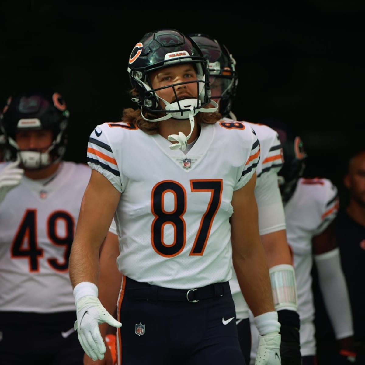 Chicago Bears tight end Jesper Horsted (87) celebrates his