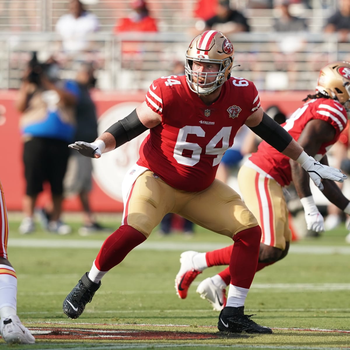 San Francisco 49ers center Jake Brendel (64) during an NFL football game  against the Seattle Seahawks in Santa Clara, Calif., Sunday, Sept. 18,  2022. (AP Photo/Josie Lepe Stock Photo - Alamy