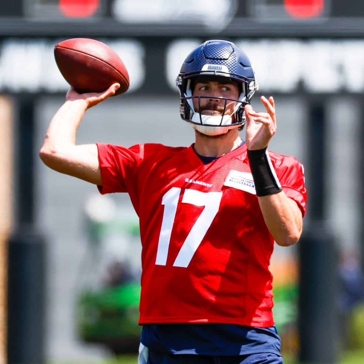 Seattle Seahawks quarterback Jacob Eason hits wide-open wide