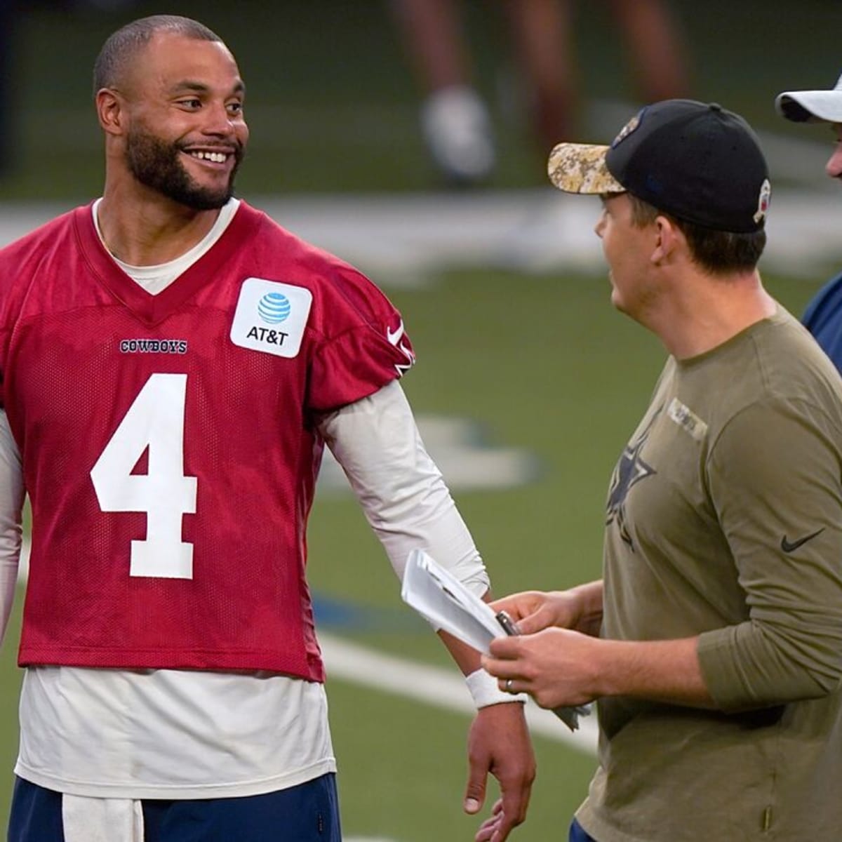 Dallas Cowboys quarterback Dak Prescott wears a Crucial Catch hat as he  warms up for an NFL football game against the Houston Texans, Sunday, Oct.  7, 2018, in Houston. (AP Photo/David J.