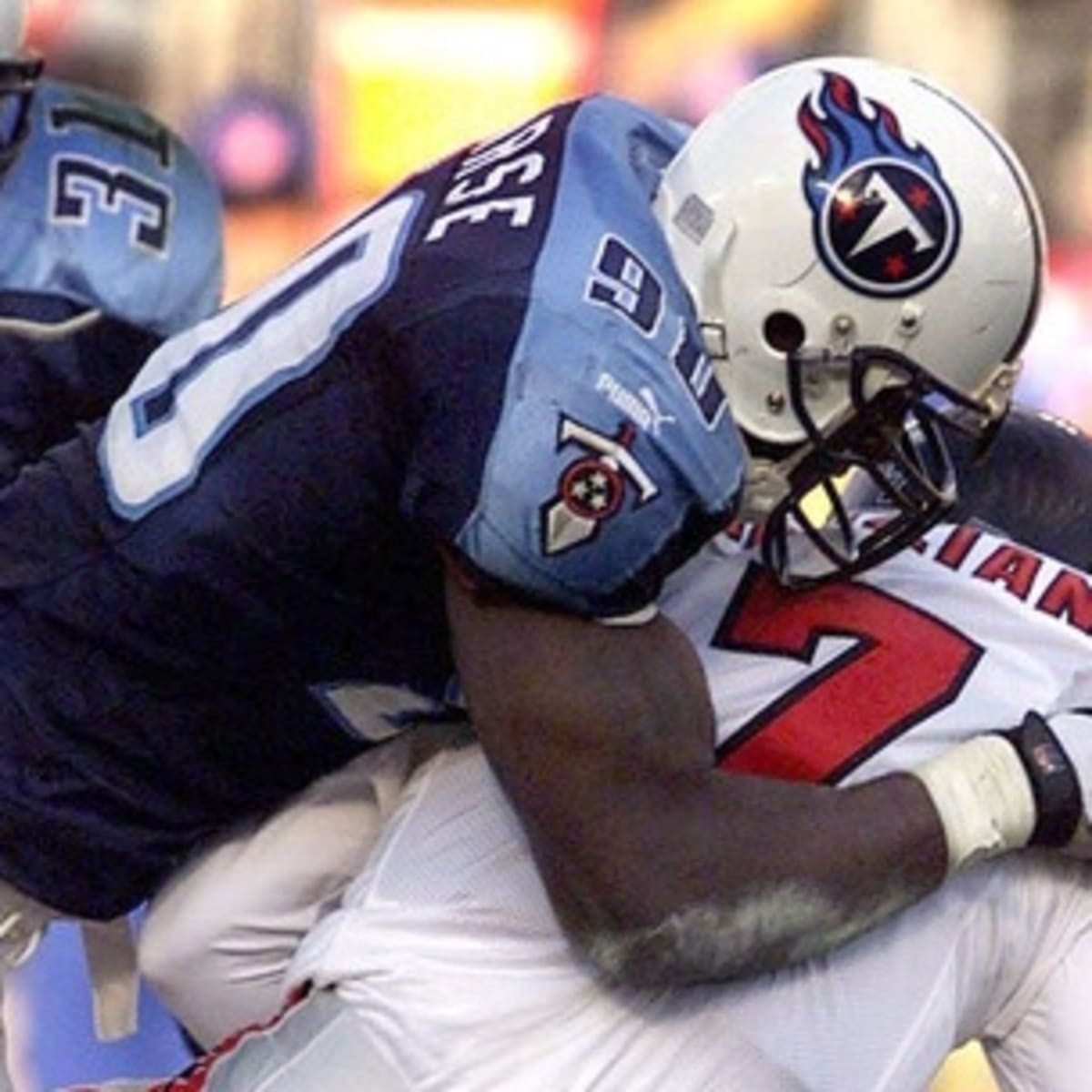 Jevon Kearse of the Tennessee Titans gets up after he sackes Tim News  Photo - Getty Images